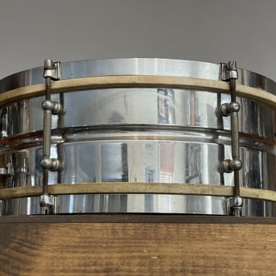 1920's Leedy Utility 5x14 Nickel Over Brass Snare Drum NOB image 6