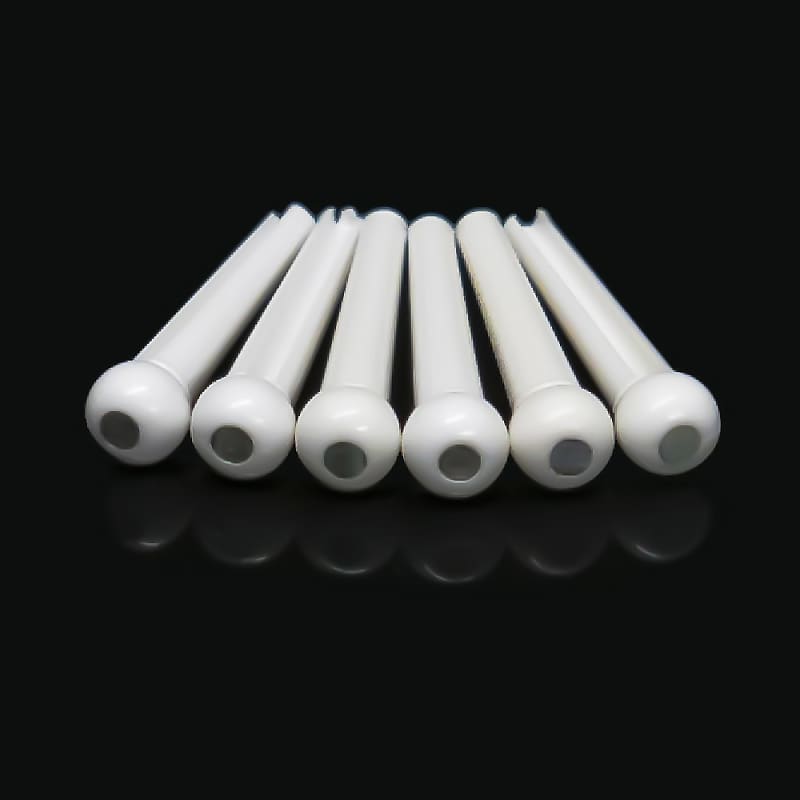6 Acoustic Guitar Bridge Pins Molded Plastic String End Pegs - Abalone Dot White image 1