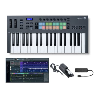 Novation FLkey 37 37-Key MIDI Keyboard Controller for FL Studio Bundle with Signature Bundle, Sustain Pedal and 4-Port USB 3.0 Hub