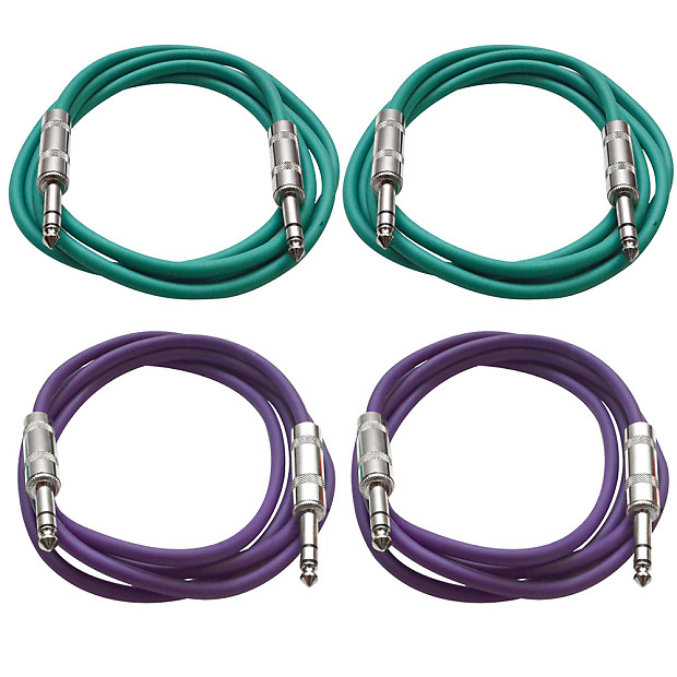 Seismic Audio SATRX-6-2GREEN2PURPLE 1/4" TRS Patch Cables - 6' (4-Pack) image 1