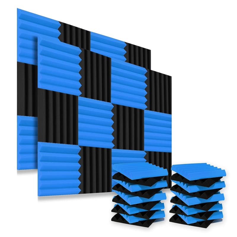 Acoustic Foam Sound Absorption Panels - Blue and Black (12 Pieces)