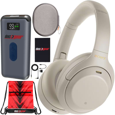 Sony WH-1000XM4 Wireless Noise Cancelling Headphones w/ Hands Free Mic Silver Bundle image 1