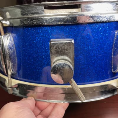 Unbranded  MIJ Unbranded 5.5" x 14" Snare Drum 1960's Blue Sparkle Wrap 60's Blue Sparkle image 5