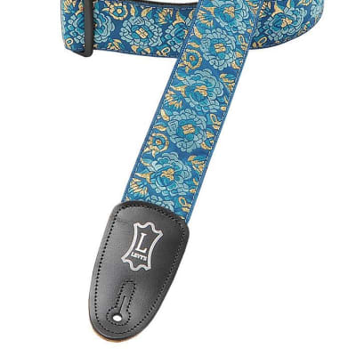 Levy's Guitar Strap, M8AS-BLU, 2" Asian Jacquard Weave w/ Leather Ends, Blue image 1
