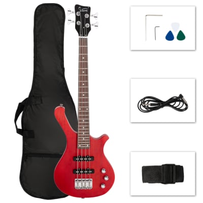 Glarry GW101 36in Small Scale Electric Bass Guitar Red for sale