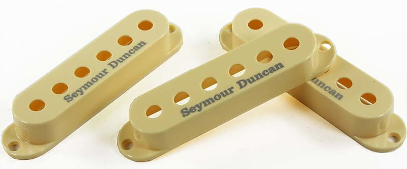 Seymour Duncan Set of 3 Pickup Covers for Strat Single Coil Pickups, Cream with Logo image 1