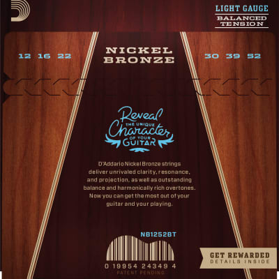 D'Addario NB1252BT Nickel Bronze Acoustic Guitar Strings, Balanced Tension Ligh image 3