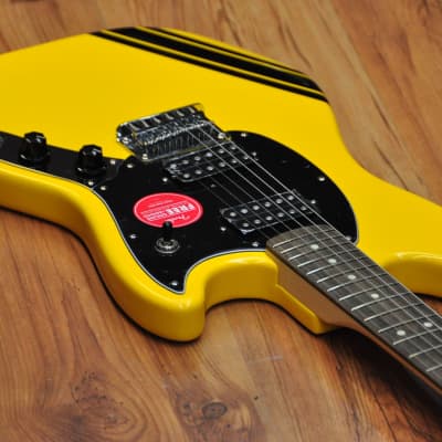 Squier FSR Bullet Competition Mustang HH Yellow w/Black stripes image 13