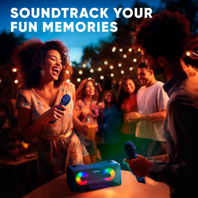 MASINGO Karaoke Machine for Adults and Kids with 2 UHF Wireless Microphones, Portable Bluetooth Singing Speaker, Colorful LED Lights, PA System, Lyrics Display Holder & TV Cable - Presto G2 Blue image 2