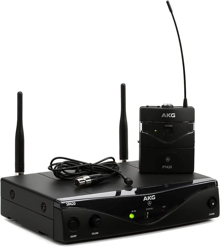 AKG Pro Audio WMS420 Presenter Set Band A Wireless Microphone System with SR420 Stationary Receiver, P420 Pocket Transmitter, and C417L Lavalier Microphone image 1