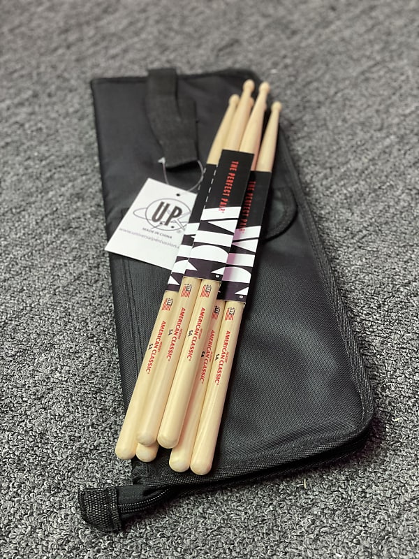 Set of 3 Vic Firth American Classic 5A Wood Tip with Universal Percussion Drum Stick Bag (UH-611) image 1