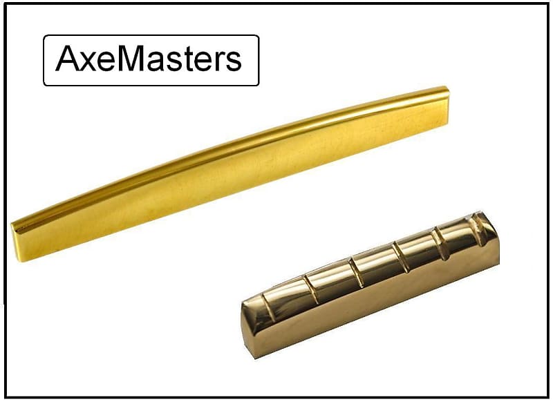 AxeMasters PURE BRASS Slotted Nut and Saddle Set for 6 String Reverb