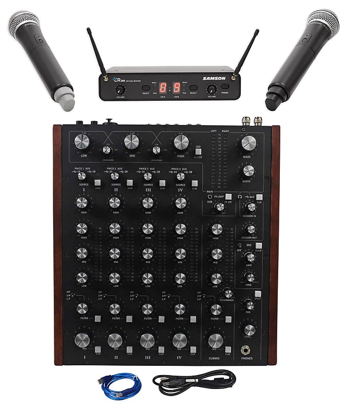 Rane MP2015 Rotary Club DJ 4-Deck Mixer w/USB+Samson Dual Handheld Wireless Mics image 1