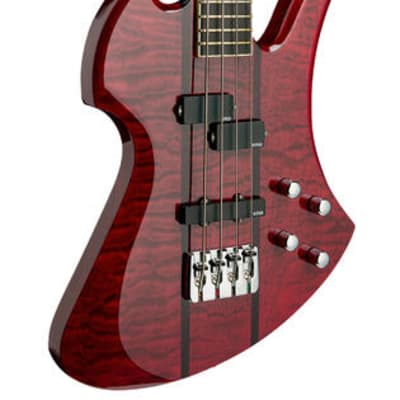 B.C.RICH Heritage Classic Mockingbird Bass, 4-String - Quilted Maple Top, Transparent Red image 3