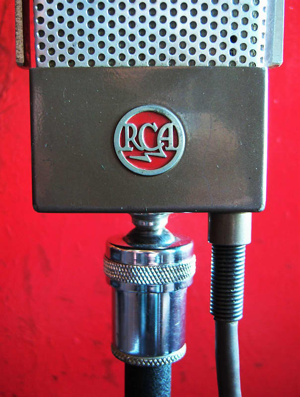 Vintage 1940's RCA 74-B Junior Velocity Ribbon Microphone w original flag  and Bud Radio stand prop
