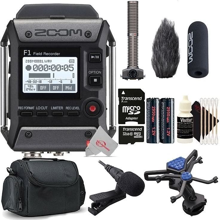 Zoom F1-LP 2-Input / 2-Track Portable Digital Handy Multitrack Field  Recorder with Lavalier Microphone + Zoom SMF-1 Shock Mount For F1 Field  Recorder