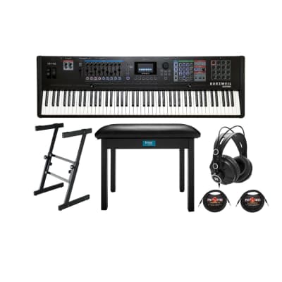 Kurzweil K2700 88-Key Synthesizer Workstation with Powerful FX Engine, Widescreen Color Display Bundle with Keyboard Stand, Headphones, 2 x  TRS Instrument Cable (10-Feet), and Piano Bench (6 Items)
