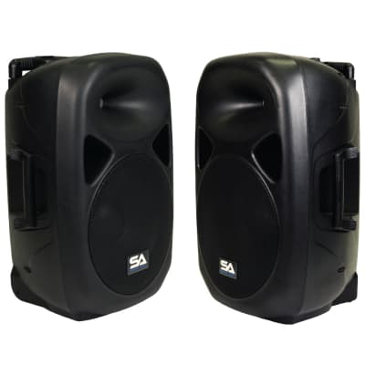 Seismic Audio - RSG-15-Pair - Pair of Powered 15" PA Speakers Rechargeable with 2 Wireless Mics, Rem image 1