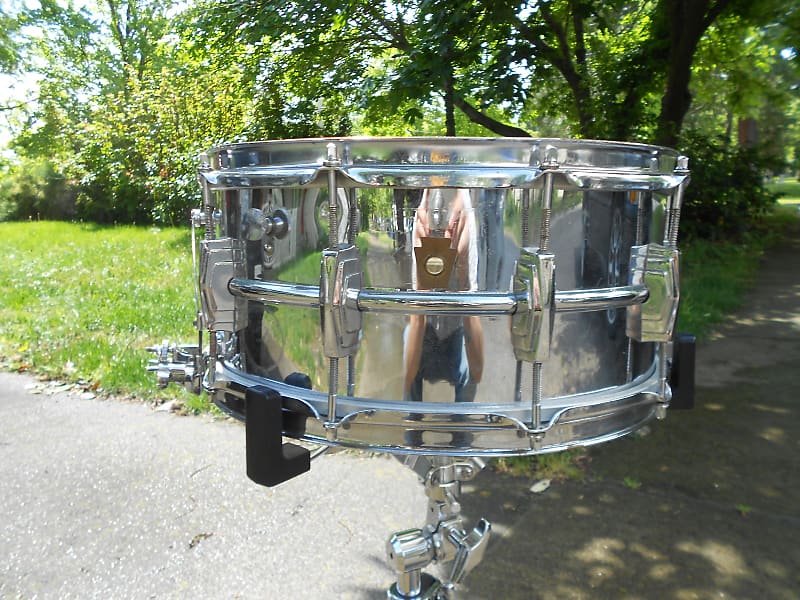 Ludwig No. 411 Super-Sensitive 6.5x14" Chrome Over Brass Snare Drum with Keystone Badge 1960 - 1963 image 4