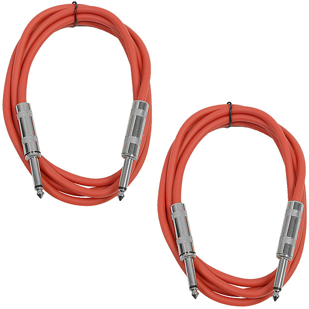 Seismic Audio SASTSX-6-REDRED 1/4" TS Male to 1/4" TS Male Patch Cables - 6' (2-Pack) image 1
