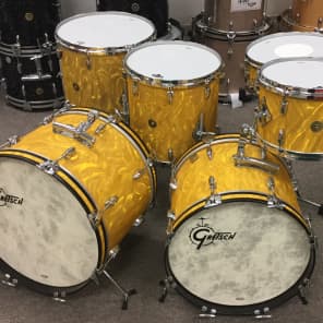 Gretsch USA Custom 12/14/16/18/20/5.5 drum set 130th anniversary New Old Stock Gold Satin Flame image 9
