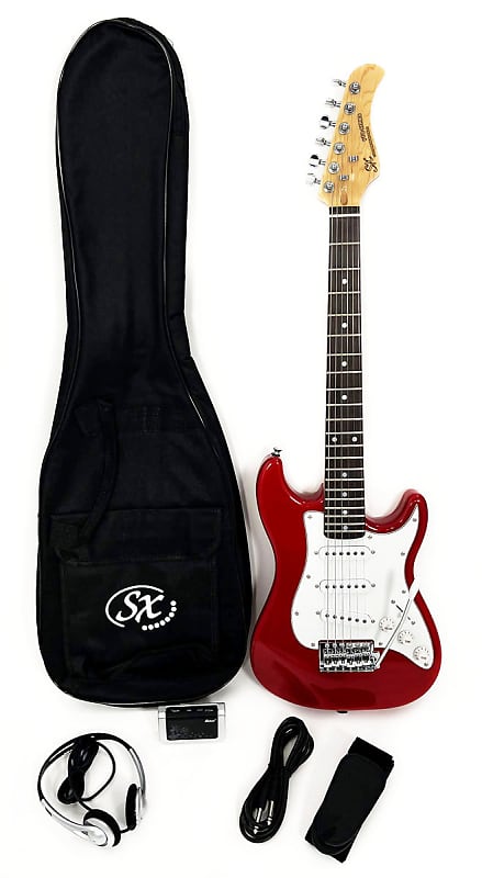 SX 1/2 Size Electric Guitar Package w/Bag Cord Headphones &Video Lessons RST 1/2 CAR Short Scale Red image 1