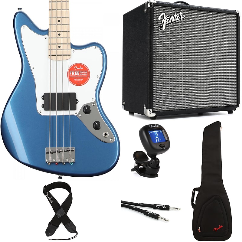 Squier Affinity Series Jaguar Bass and Fender Rumble 25 Amp Reverb