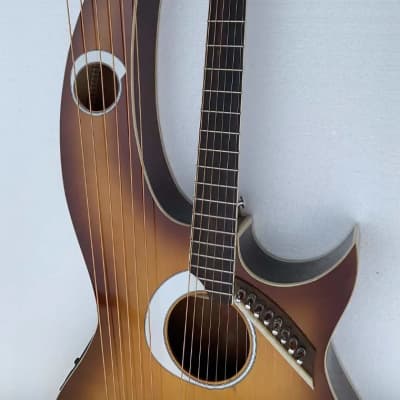 Custom 6+6+8 Strings Harp Guitar Double Necks with EQ Equalizer Sunburst Finish image 6