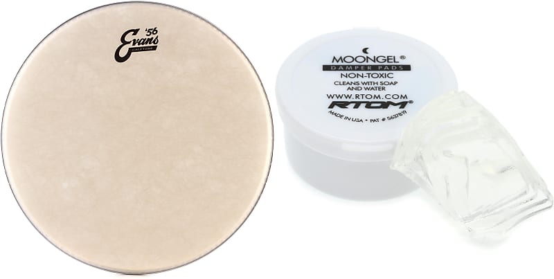 Evans Calftone Drumhead - 14 inch  Bundle with RTOM Moongel Drum Damper Pads - Clear (6-pack) image 1
