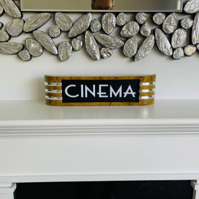 Cinema Light BATTERY POWERED 14" Sign Medium Cedar for Home Movie Cinema with 3D Raised Art deco Lettering Free Shipping image 7