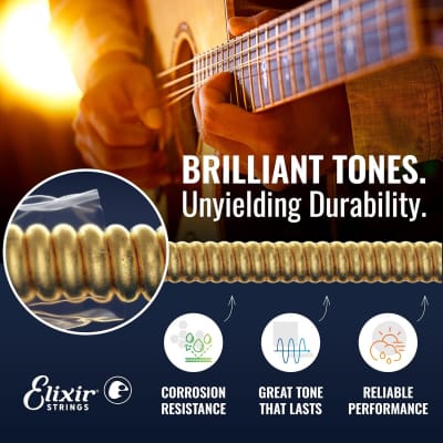 Elixir Strings - Acoustic 80/20 Bronze with NANOWEB Coating - Elixir Acoustic Guitar Strings - Custom Light (.011-.052) 11027 image 3