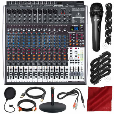 Behringer Xenyx X2442USB 24-Input 4/2-Bus Mixer with USB/Audio Interface and Effects + Microphone & Deluxe Accessory Bundle image 1