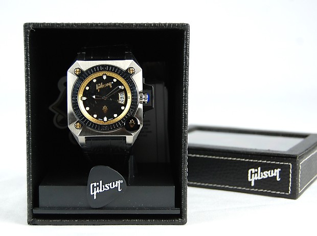 New! Gibson Guitars Men's Wrist Watch Silver and Black