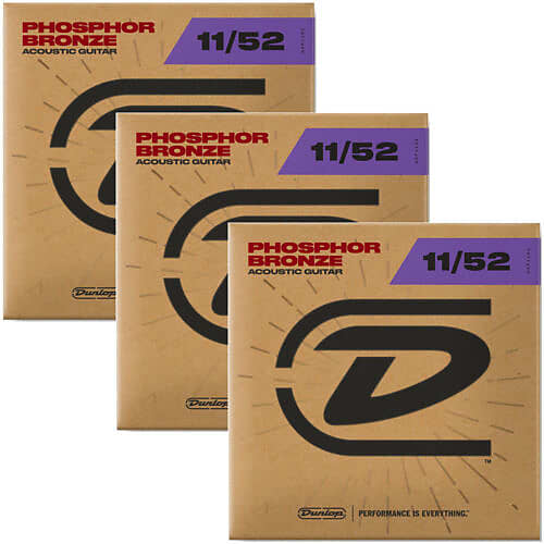 3 SETS Dunlop Phosphor Bronze 11 52 Acoustic Guitar Strings