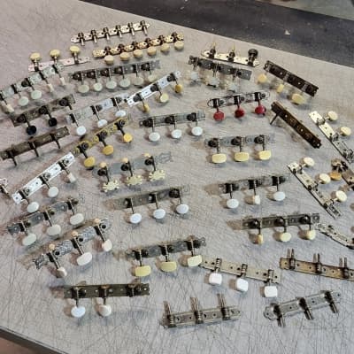 Huge Pile of Vintage RARE 1960's Harmony Silvertone Kay Waverly Teisco Kluson 3x3 and 6 on a plate Guitar Tuners Luthier Parts image 1
