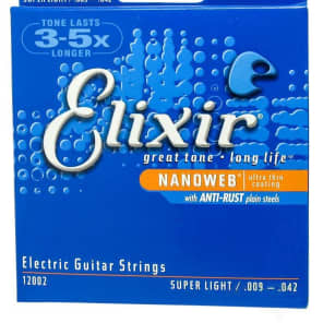 Elixir 12002 Nanoweb Nickel Plated Steel Electric Guitar Strings - Super Light (9-42)