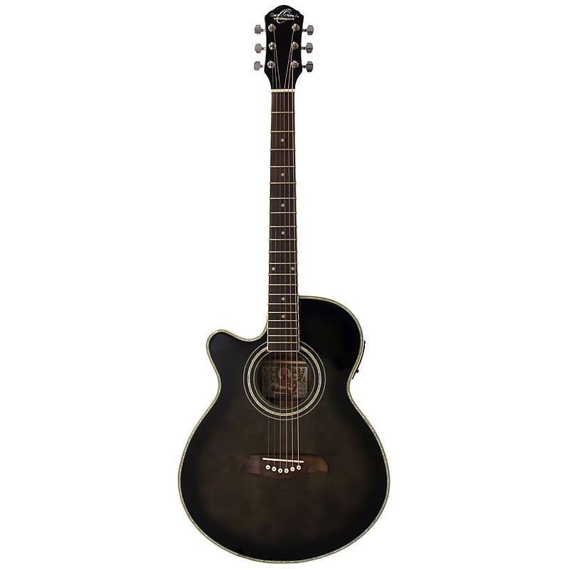 Oscar Schmidt OG10CEFTBLH Left-Handed Concert Acoustic Electric Guitar,  Transparent Black