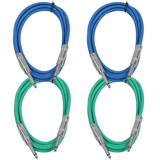 Seismic Audio SASTSX-6-2BLUE2GREEN 1/4" TS Male to 1/4" TS Male Patch Cables - 6' (4-Pack) image 1