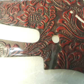 Leather Pickguard, fits Stratocaster, Floral style, Red image 2