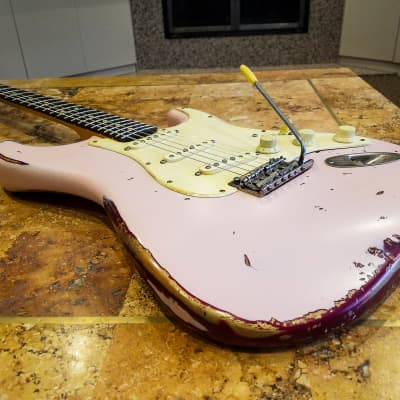 American Fender Stratocaster Standard  Shell Pink Over Candy Apple CS Fat 50's image 4