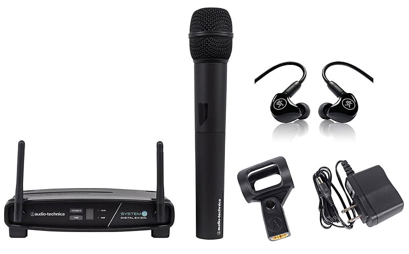 Audio Technica ATW 1102 System 10 Wireless System w Handheld Mic Bundle with Mackie Monitors