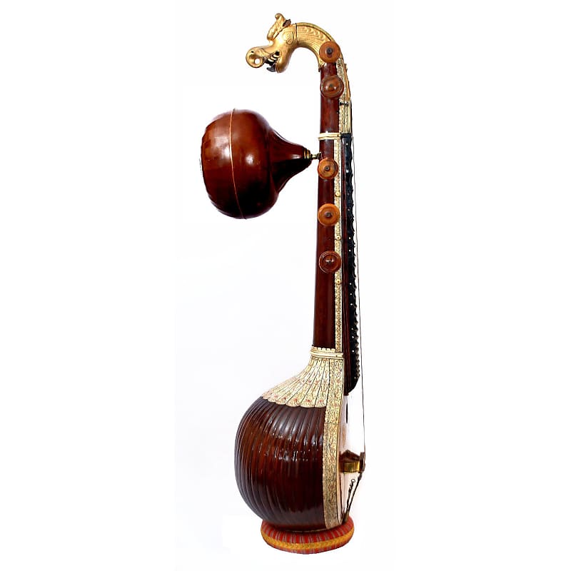 Beautiful Dark Jackwood Saraswati Veena Direct from Thanjavur w Gorgeous Fiberglass Case Pickup
