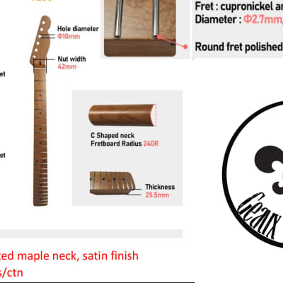 Geaux Guitar Tele Style Roasted Maple Neck w/ Rounded Fret Edges 2024 - Satin image 14