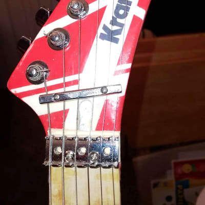 Unbranded  Strat-style (2022) Red, White, and Black striped tribute guitar image 6