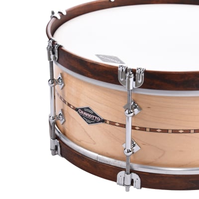 Craviotto 5.5x14 Solid Maple Super Swing Snare Drum w/Walnut Inlay & Brown Stained Wood Hoops image 3