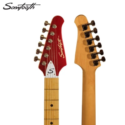 Sawtooth Candy Apple Red ES Series Electric Guitar w/ Pearl White Pickguard - Includes: Strap, Picks & Online Lesson image 12