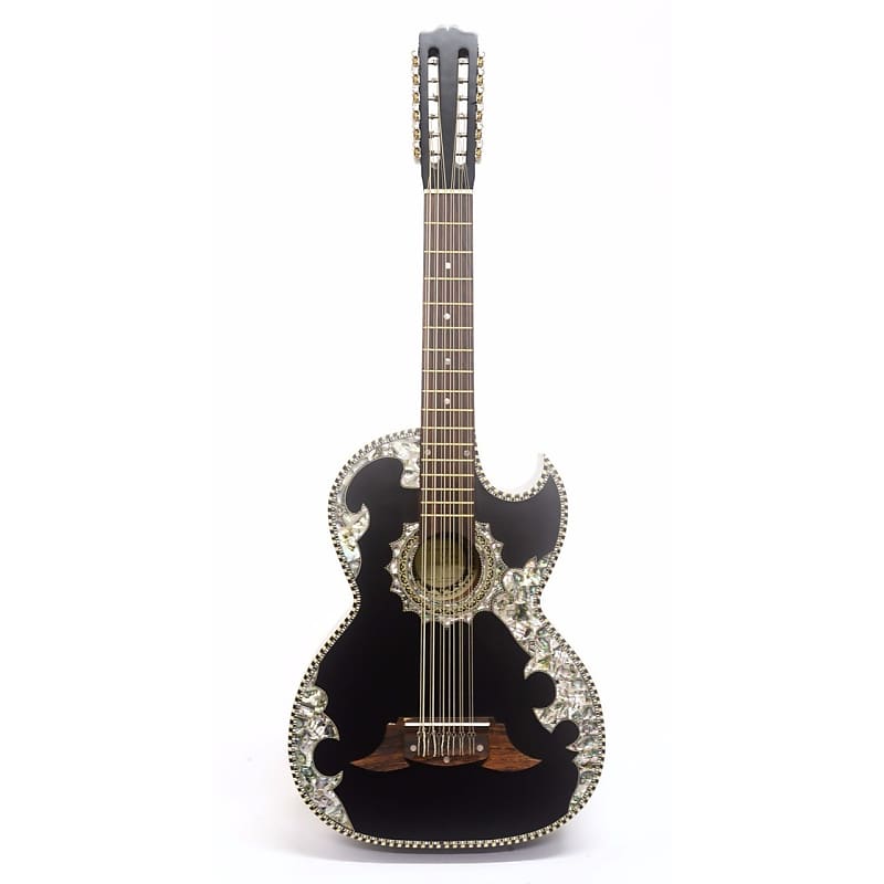 Paracho Elite Belleza Solid Cedar Top 12-String Bajo Sexto Guitar, Black image 1