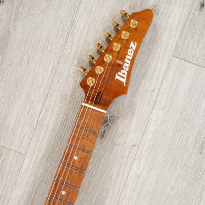 Ibanez Lari Basilio Signature LB1 Guitar, Roasted Birdseye Maple, White image 9