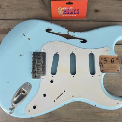 Real Life Relics Thinline F Hole Strat® Stratocaster® Body Aged Sonic Blue image 1