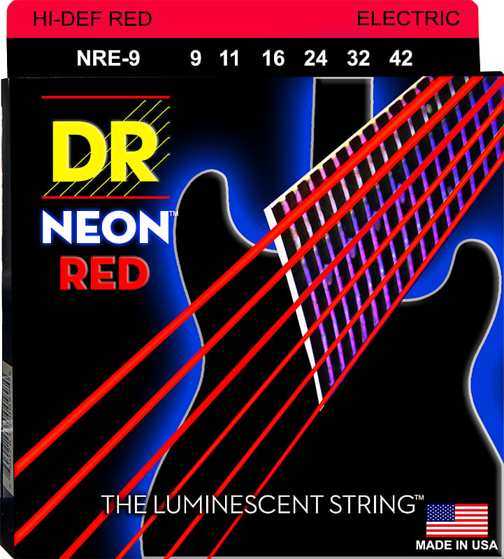 DR NRE-9 Hi-Def Neon Red Coated Electric Guitar Strings 9-42 Neon Red image 1